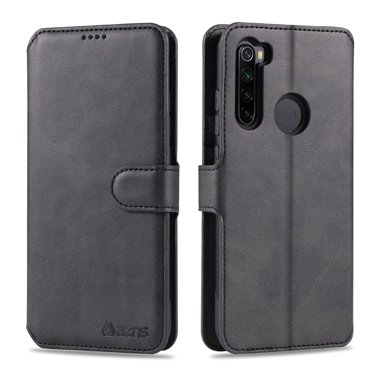 AZNS Wallet Leather Stand Cell Casing Shell for Xiaomi Redmi Note 8 - Black-1