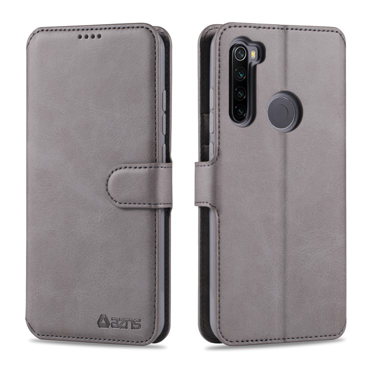AZNS Wallet Leather Stand Cell Casing Shell for Xiaomi Redmi Note 8 - Grey-1