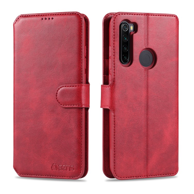 AZNS Wallet Leather Stand Cell Casing Shell for Xiaomi Redmi Note 8 - Red-1