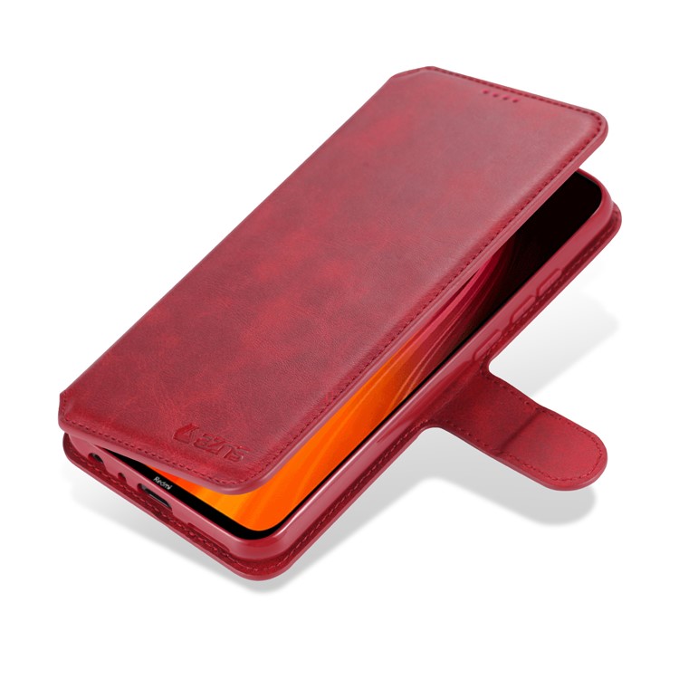 AZNS Wallet Leather Stand Cell Casing Shell for Xiaomi Redmi Note 8 - Red-4