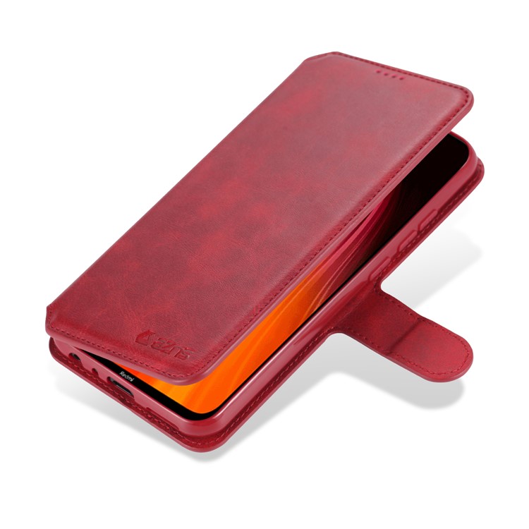 Azns Wallet Leather Stand Celasing Cashing Para Xiaomi Redmi Nota 8 - Vermelho-4