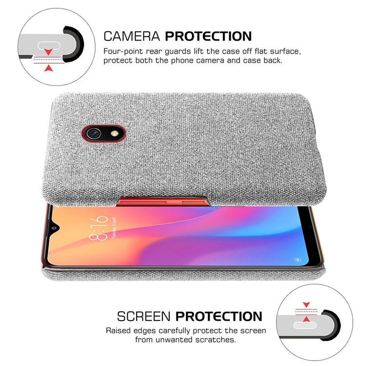 Cloth + PC Cell Phone Case Protective Shell for Xiaomi Redmi 8A - Light Grey-5