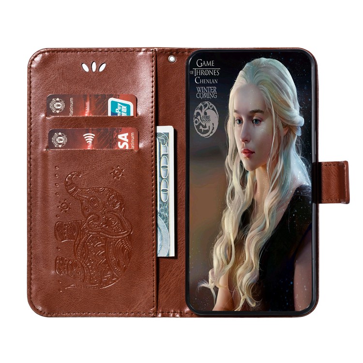 Imprint Elephant PU Leather Wallet Stand Case for Xiaomi Redmi Note 8 - Brown-10