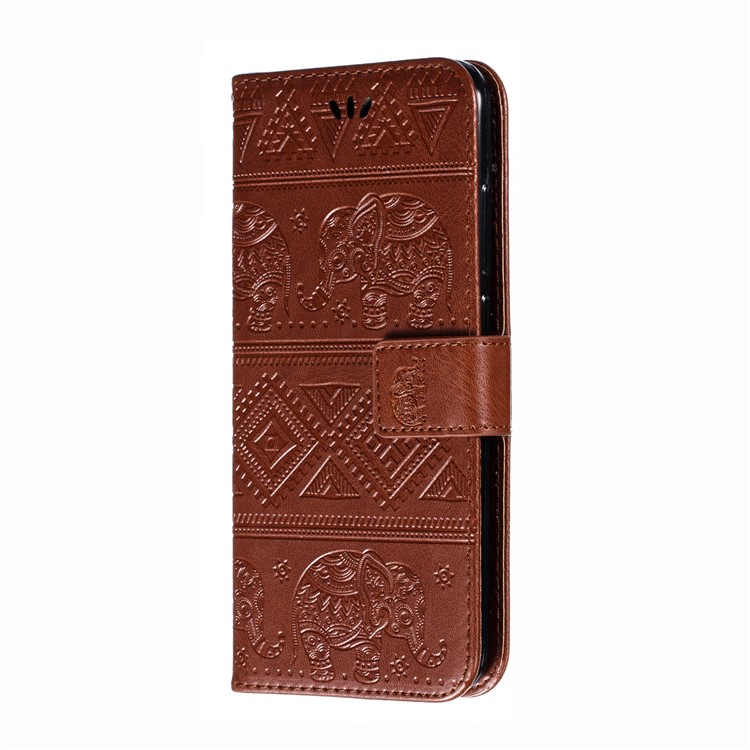 Imprint Elephant PU Leather Wallet Stand Case for Xiaomi Redmi Note 8 - Brown-3
