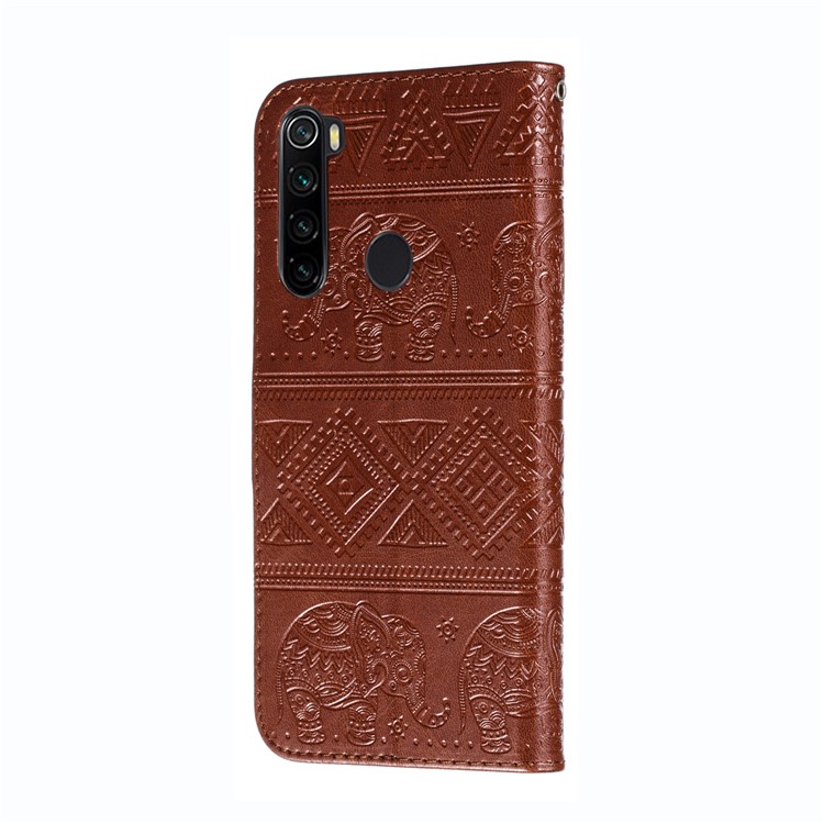 Imprint Elephant PU Leather Wallet Stand Case for Xiaomi Redmi Note 8 - Brown-4