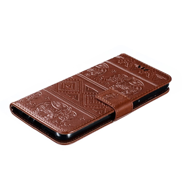 Imprint Elephant PU Leather Wallet Stand Case for Xiaomi Redmi Note 8 - Brown-5