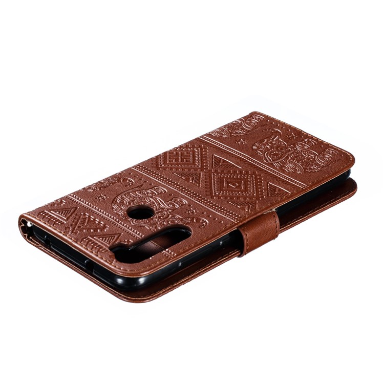 Imprint Elephant PU Leather Wallet Stand Case for Xiaomi Redmi Note 8 - Brown-6