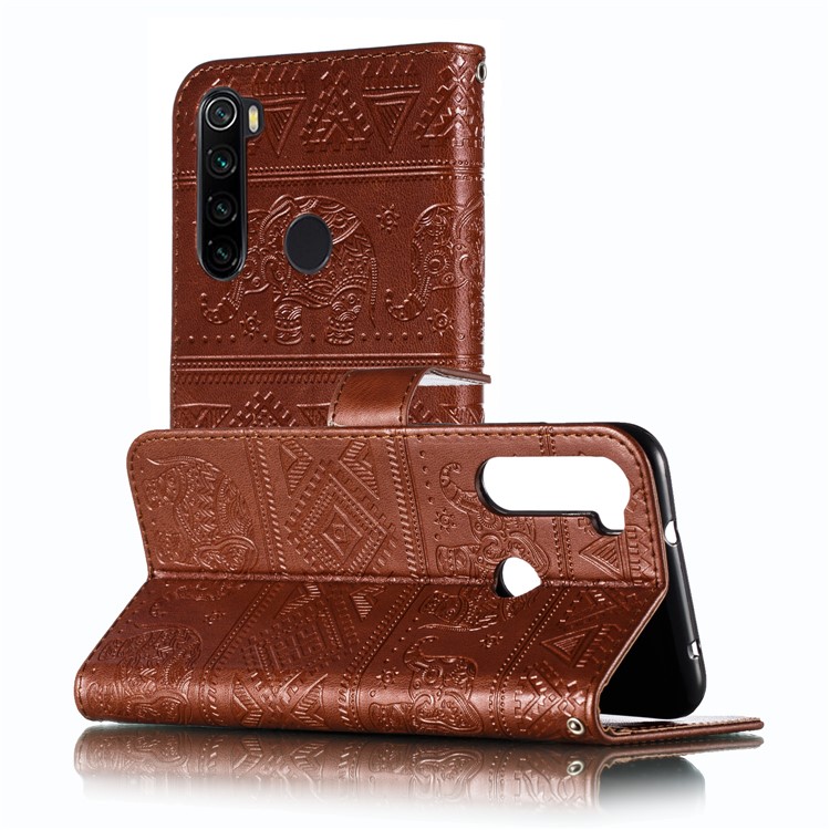 Imprint Elephant PU Leather Wallet Stand Case for Xiaomi Redmi Note 8 - Brown-7