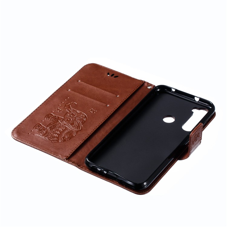 Imprint Elephant PU Leather Wallet Stand Case for Xiaomi Redmi Note 8 - Brown-9