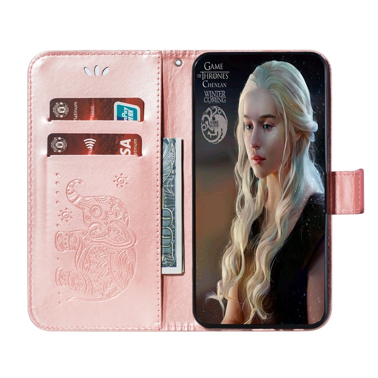Imprint Elephant PU Leather Wallet Stand Case for Xiaomi Redmi Note 8 - Rose Gold-10