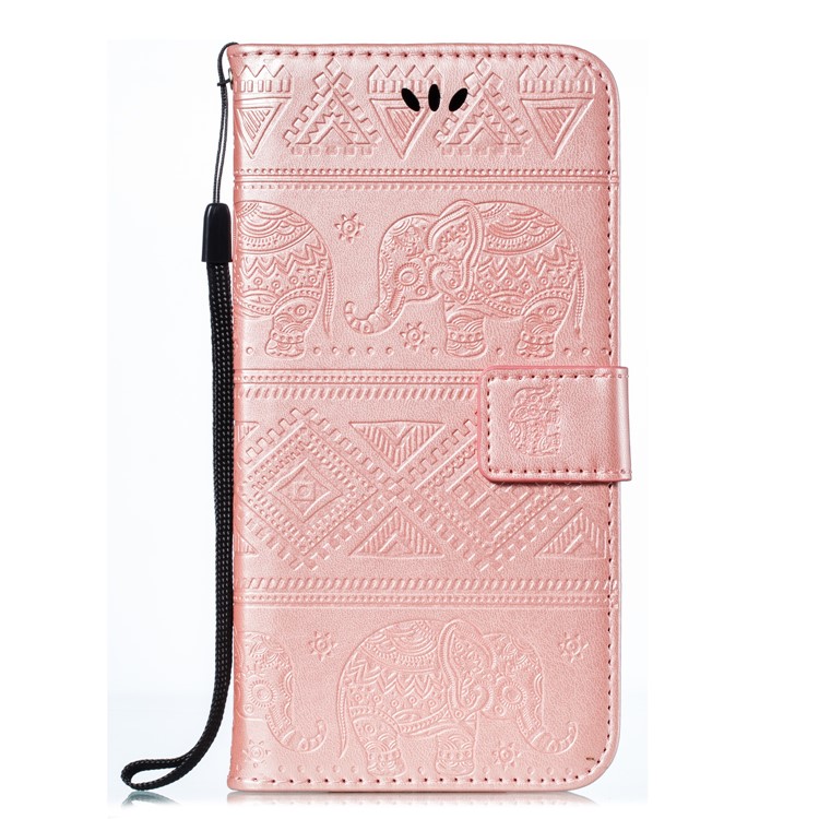 Imprint Elephant PU Leather Wallet Stand Case for Xiaomi Redmi Note 8 - Rose Gold-2