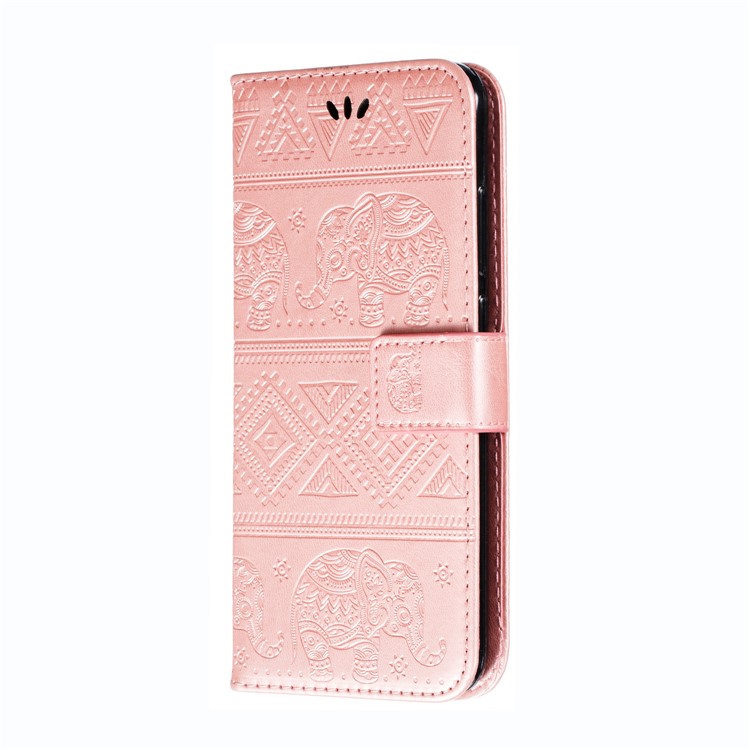 Imprint Elephant PU Leather Wallet Stand Case for Xiaomi Redmi Note 8 - Rose Gold-3