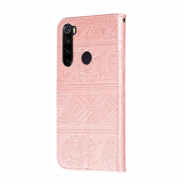 Imprint Elephant PU Leather Wallet Stand Case for Xiaomi Redmi Note 8 - Rose Gold-4