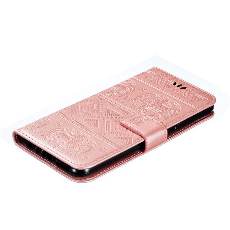 Imprint Elephant PU Leather Wallet Stand Case for Xiaomi Redmi Note 8 - Rose Gold-5