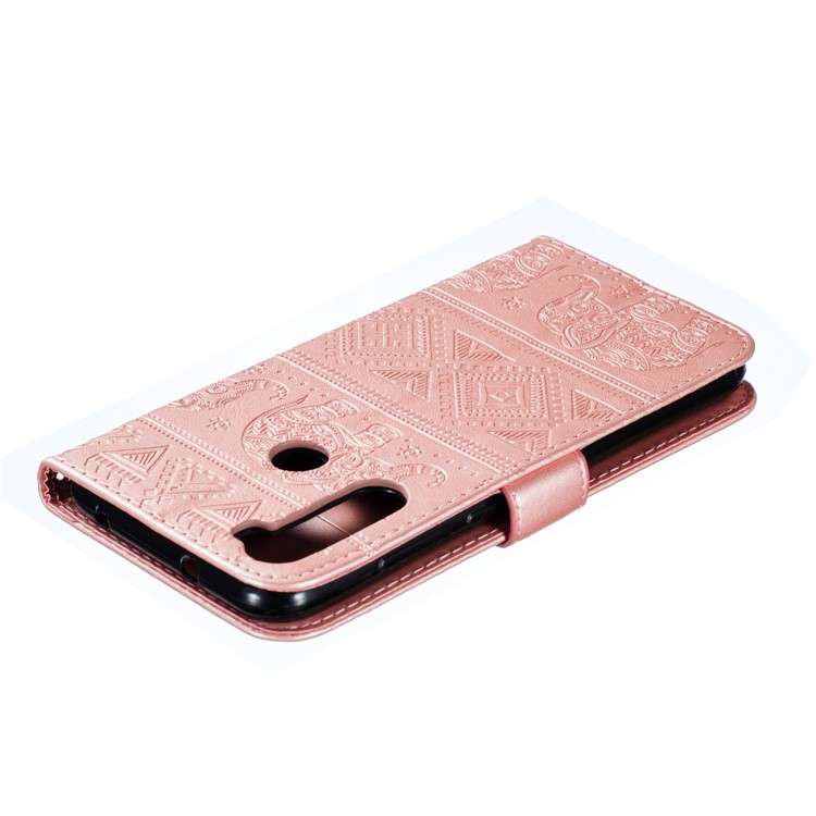 Imprint Elephant PU Leather Wallet Stand Case for Xiaomi Redmi Note 8 - Rose Gold-6