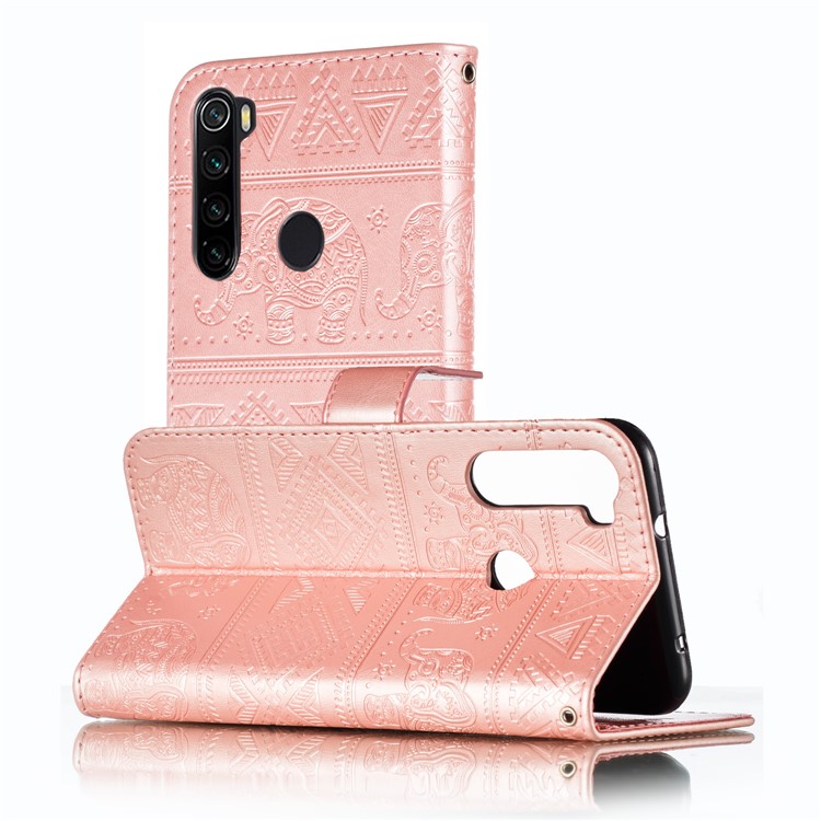 Imprint Elephant PU Leather Wallet Stand Case for Xiaomi Redmi Note 8 - Rose Gold-7