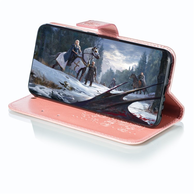 Imprint Elephant PU Leather Wallet Stand Case for Xiaomi Redmi Note 8 - Rose Gold-8