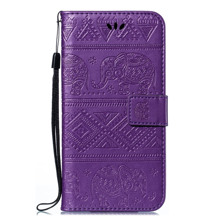 Imprint Elephant PU Leather Wallet Stand Case for Xiaomi Redmi Note 8 - Purple-2
