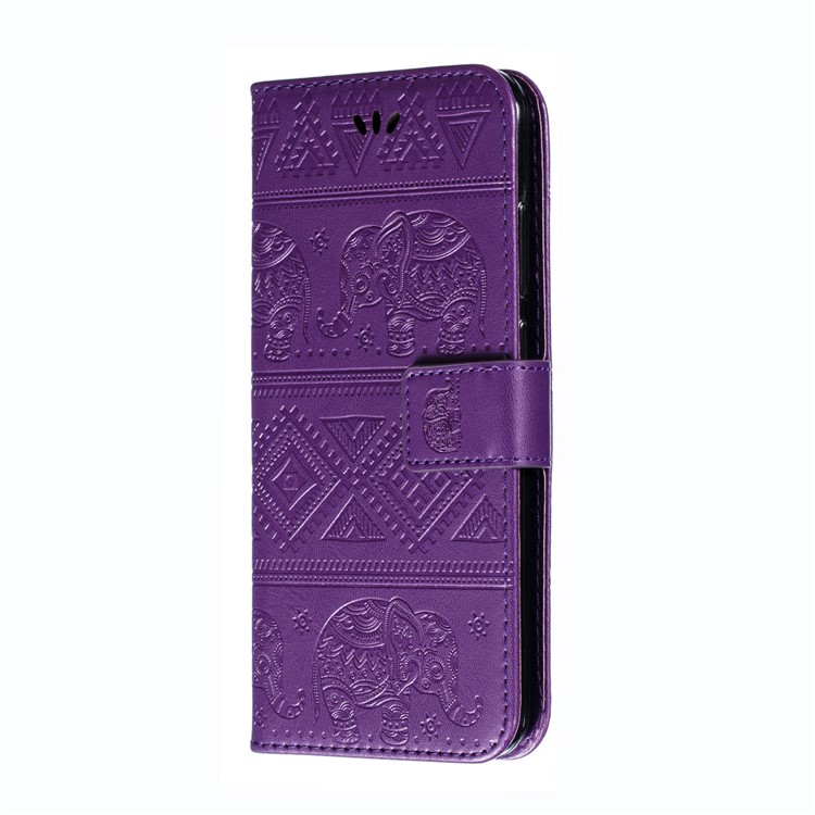 Imprint Elephant PU Leather Wallet Stand Case for Xiaomi Redmi Note 8 - Purple-3