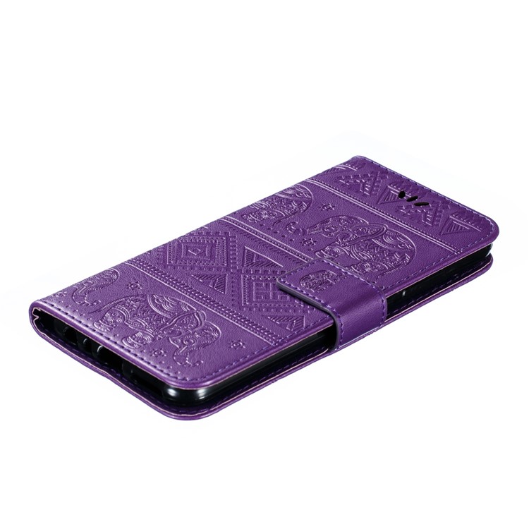 Imprint Elephant PU Leather Wallet Stand Case for Xiaomi Redmi Note 8 - Purple-5