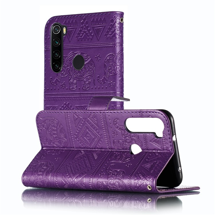 Imprint Elephant PU Leather Wallet Stand Case for Xiaomi Redmi Note 8 - Purple-7