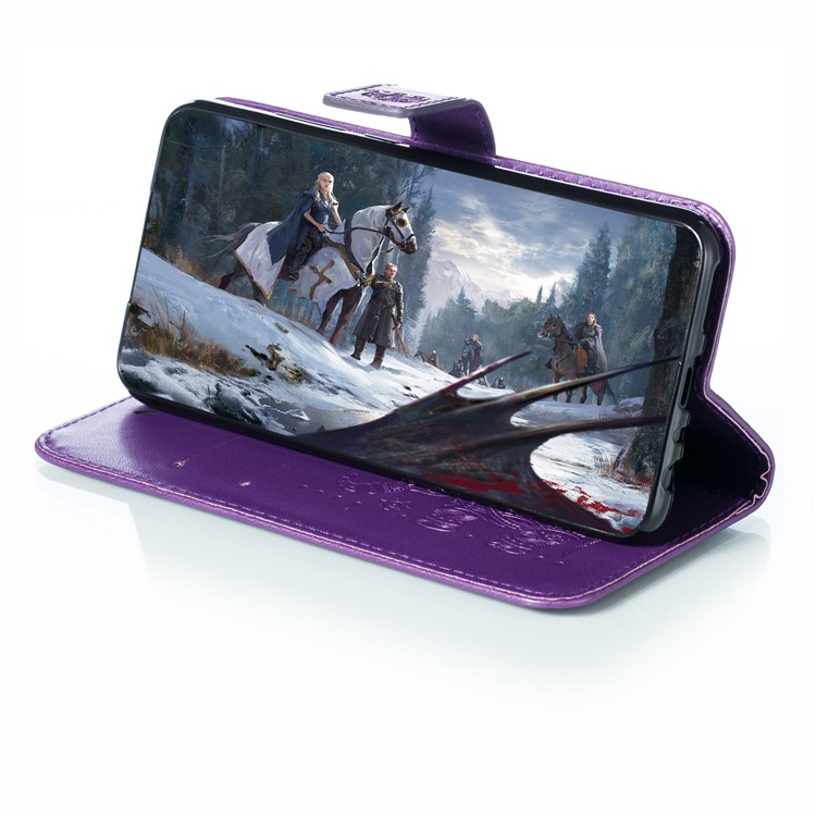 Imprint Elephant PU Leather Wallet Stand Case for Xiaomi Redmi Note 8 - Purple-8