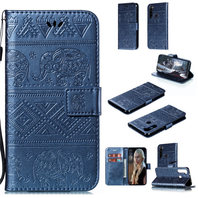 Imprint Elephant PU Leather Wallet Stand Case for Xiaomi Redmi Note 8 - Blue-1