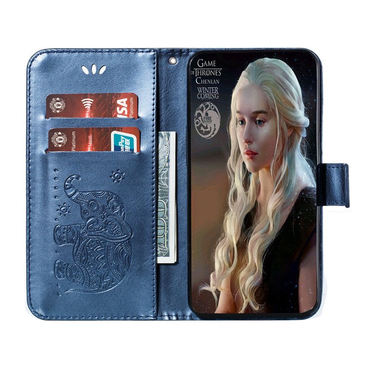 Imprint Elephant PU Leather Wallet Stand Case for Xiaomi Redmi Note 8 - Blue-10