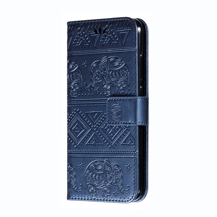 Imprint Elephant PU Leather Wallet Stand Case for Xiaomi Redmi Note 8 - Blue-3