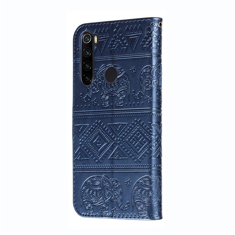 Imprint Elephant PU Leather Wallet Stand Case for Xiaomi Redmi Note 8 - Blue-4