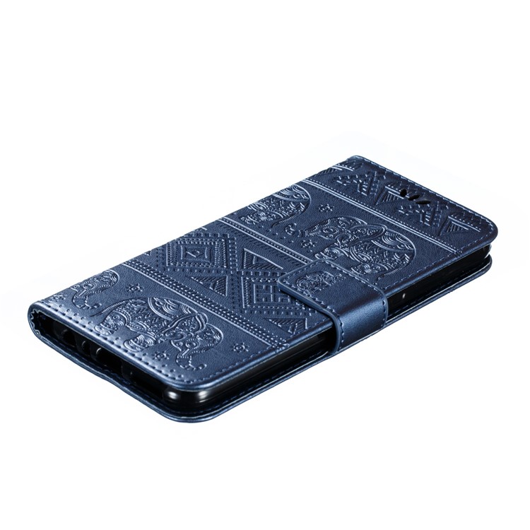 Imprint Elephant PU Leather Wallet Stand Case for Xiaomi Redmi Note 8 - Blue-5