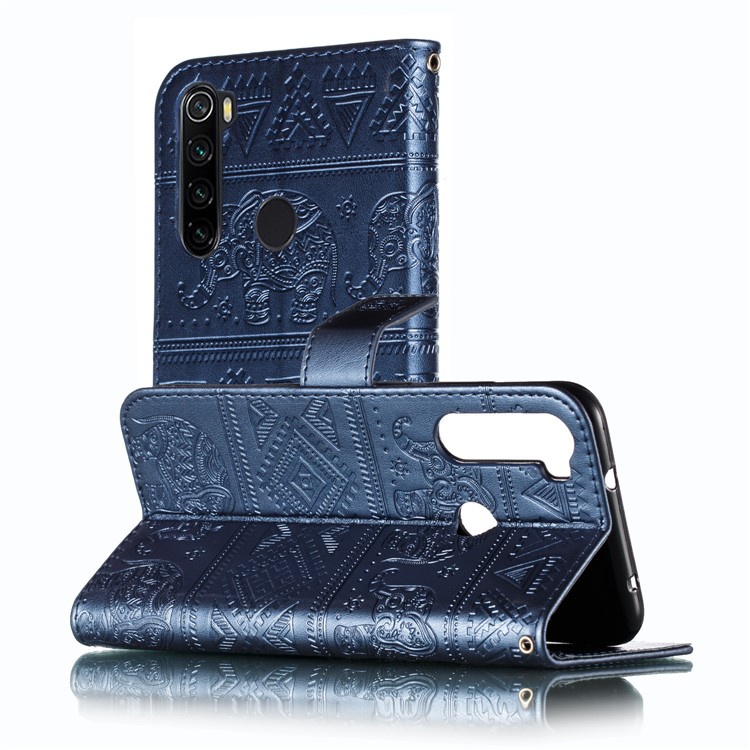 Imprint Elephant PU Leather Wallet Stand Case for Xiaomi Redmi Note 8 - Blue-7