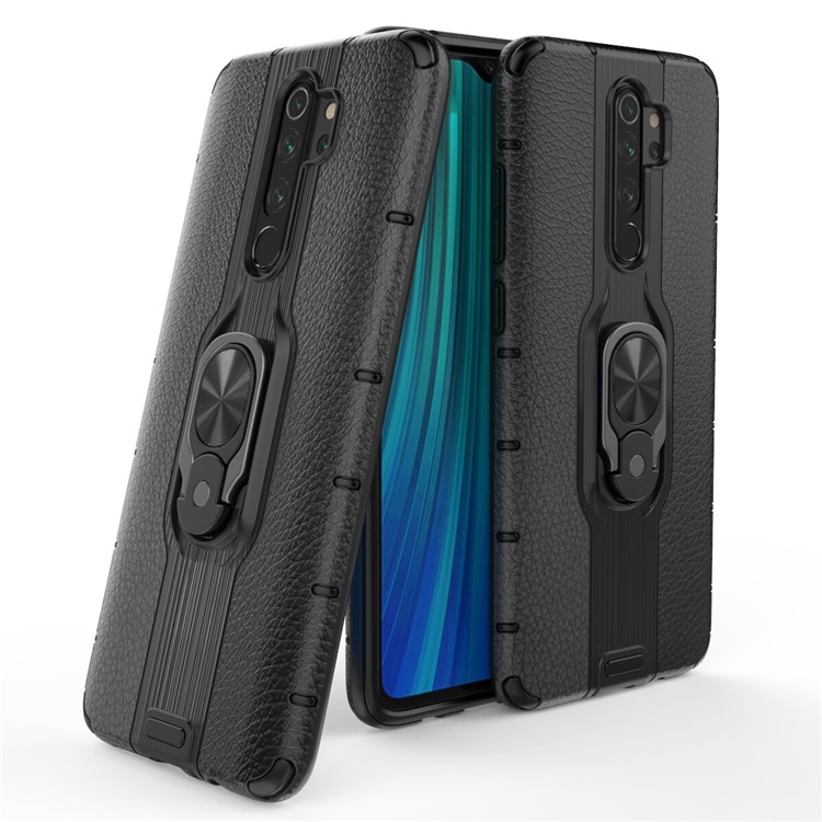 Detachable Ring Holder Kickstand PC TPU Hybrid Case for Xiaomi Redmi Note 8 Pro - Black-1