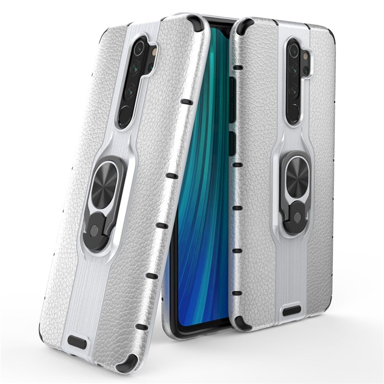 Detachable Ring Holder Kickstand PC TPU Hybrid Case for Xiaomi Redmi Note 8 Pro - Silver-1