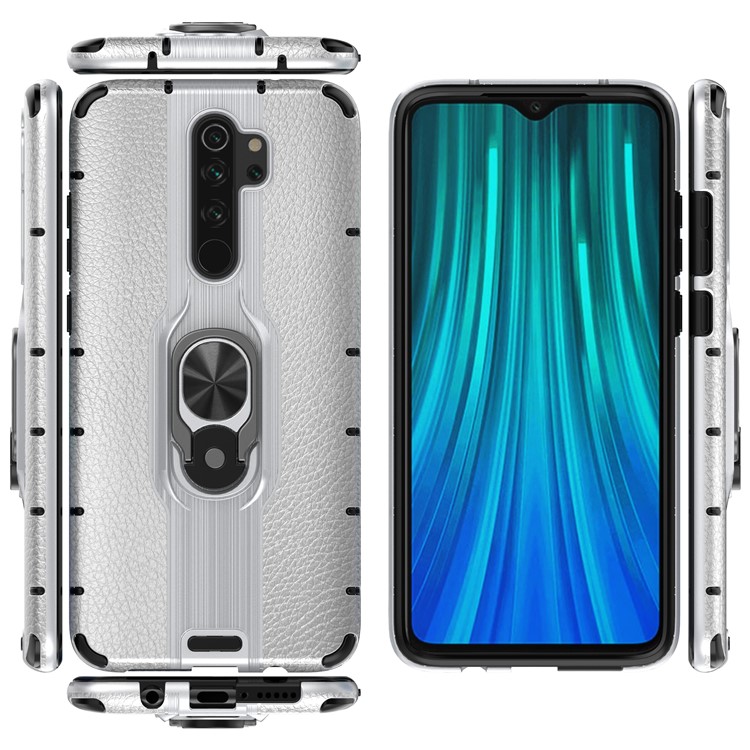 Detachable Ring Holder Kickstand PC TPU Hybrid Case for Xiaomi Redmi Note 8 Pro - Silver-3