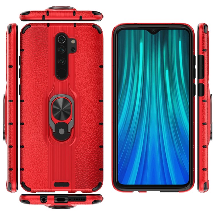 Detachable Ring Holder Kickstand PC TPU Hybrid Case for Xiaomi Redmi Note 8 Pro - Red-3