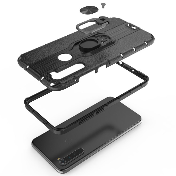 Ring Holder Kickstand Detachable PC + TPU Hybrid Case for Xiaomi Redmi Note 8 - Black-14