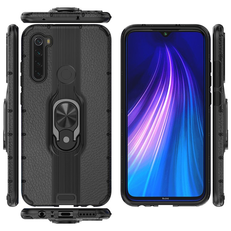 Ring Holder Kickstand Detachable PC + TPU Hybrid Case for Xiaomi Redmi Note 8 - Black-16