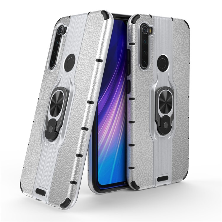 Ring Holder Kickstand Detachable PC + TPU Hybrid Case for Xiaomi Redmi Note 8 - Silver-1