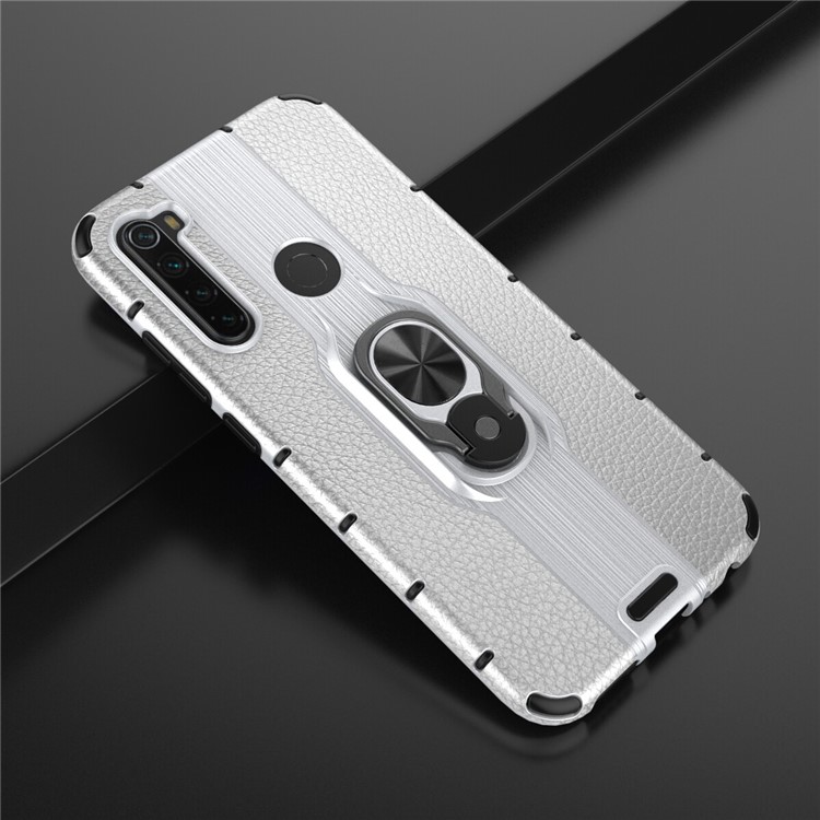 Ring Holder Kickstand Detachable PC + TPU Hybrid Case for Xiaomi Redmi Note 8 - Silver-2