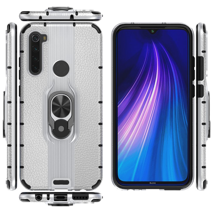 Ring Holder Kickstand Detachable PC + TPU Hybrid Case for Xiaomi Redmi Note 8 - Silver-3