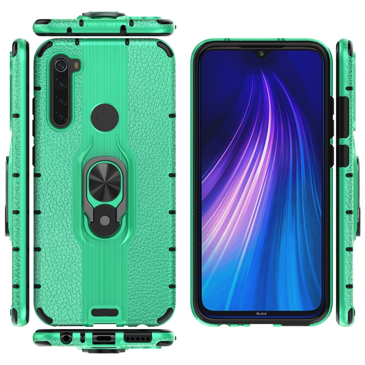 Ring Holder Kickstand Detachable PC + TPU Hybrid Case for Xiaomi Redmi Note 8 - Green-3