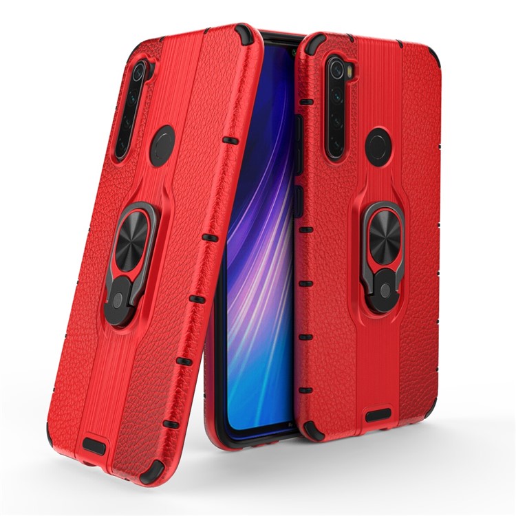 Ring Holder Kickstand Detachable PC + TPU Hybrid Case for Xiaomi Redmi Note 8 - Red-1