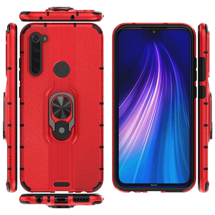 Ring Holder Kickstand Detachable PC + TPU Hybrid Case for Xiaomi Redmi Note 8 - Red-3