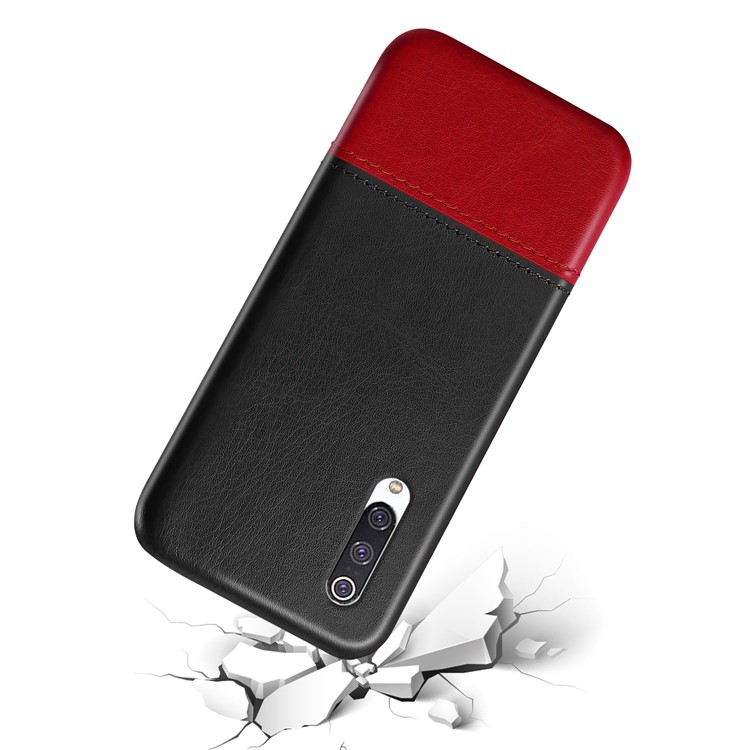 KSQ PU Leather Coated Dual-color Splicing PC Back Case for Xiaomi Mi CC9e/Mi A3 - Black / Wine Red-2