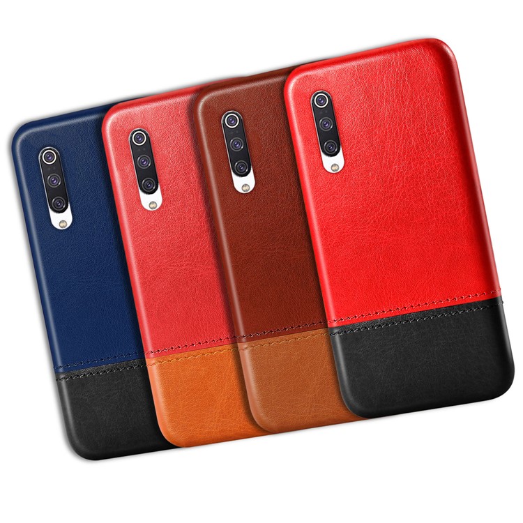 KSQ PU Leather Coated Dual-color Splicing PC Back Case for Xiaomi Mi CC9e/Mi A3 - Black / Wine Red-7