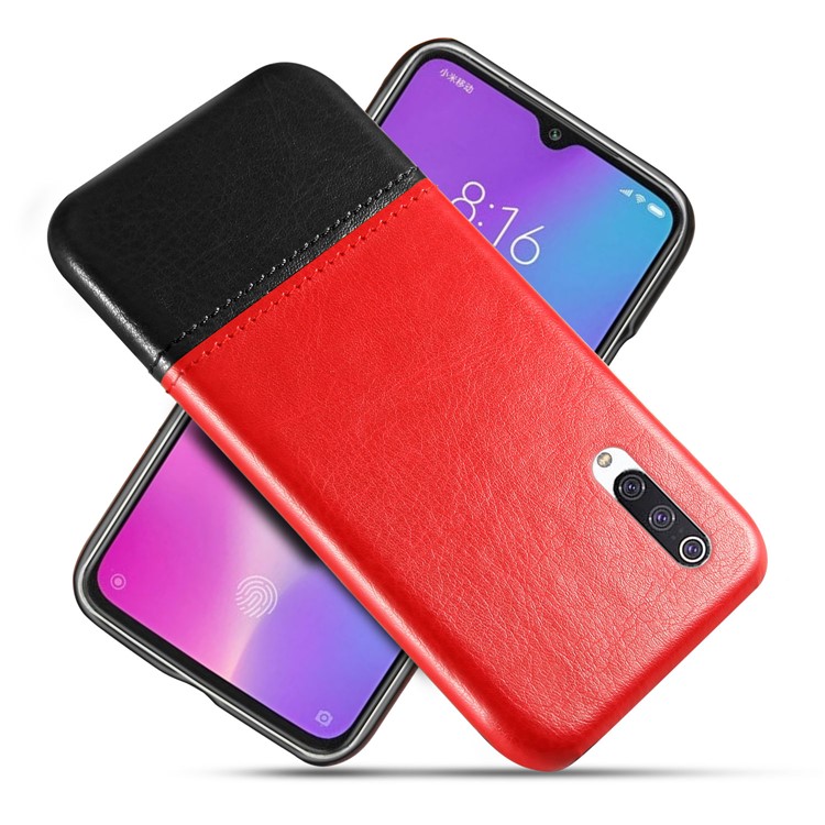 KSQ PU Leather Coated Dual-color Splicing PC Back Case for Xiaomi Mi CC9e/Mi A3 - Red / Black-1