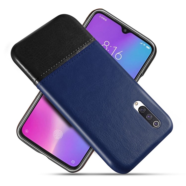 KSQ PU Leather Coated Dual-color Splicing PC Back Case for Xiaomi Mi CC9e/Mi A3 - Dark Blue / Black-1