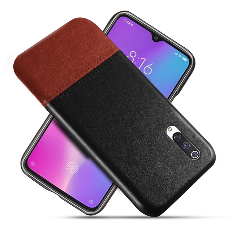 KSQ PU Leather Coated Dual-color Splicing PC Back Case for Xiaomi Mi CC9e/Mi A3 - Black / Dark Brown-1
