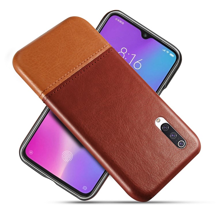 KSQ PU Leather Coated Dual-color Splicing PC Hard Shell for Xiaomi Mi CC9/Mi CC9 Meitu Edition/Mi 9 Lite - Dark Brown / Light Brown-1